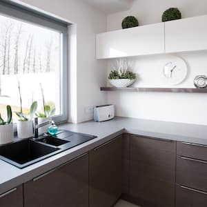grey countertop in modern kitchen         